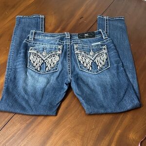 Miss Me Blue Skinny Jeans with Silver Embellishments